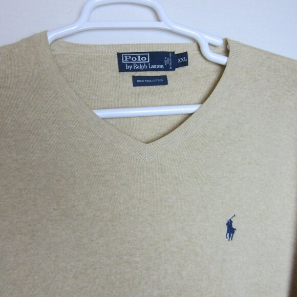 Ralph Lauren Tan Brown V-Neck Pima Cotton Sweater Men's XXL - Picture 6 of 7